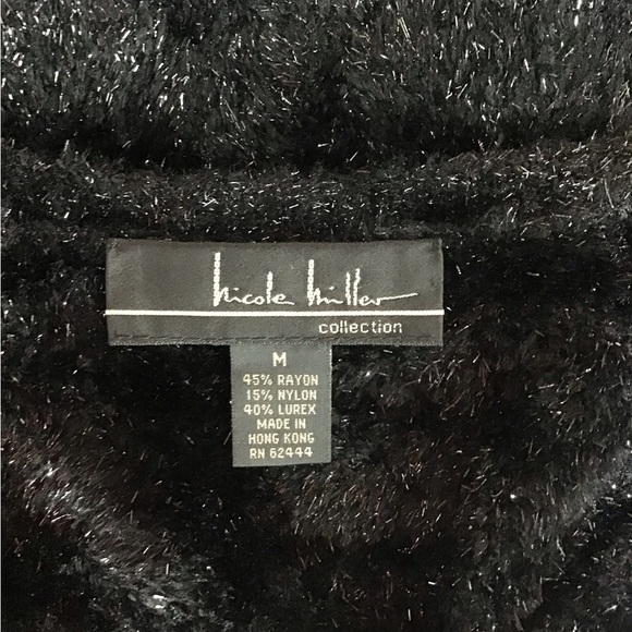 Nicole Miller Black Fuzzy Sequin V Neck Sweater - Picture 7 of 7